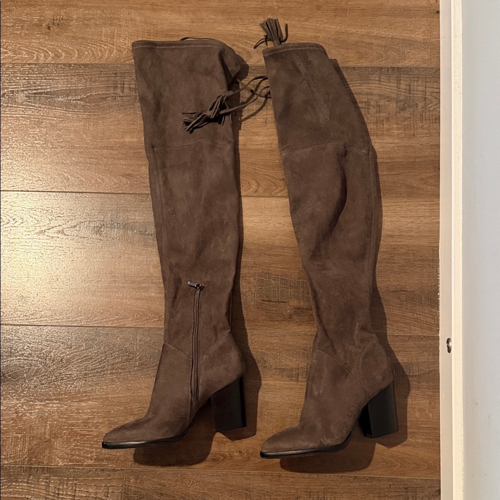 Brownish Gray Suede Over-the-Knee Boots